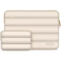 TechProtection Puffy Laptop Sleeve 13-14" mit Zubehörtasche - Beige (14"), Sac pour notebook, Beige