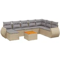 vidaXL Ensemble de salon de jardin 9 pièces avec coussins beige Poly rotin