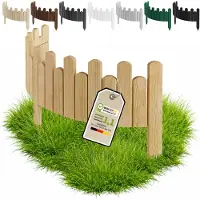 Pemicont Floranica Clôture décorative bois 100 x 15 cm, Naturel – bord ondulé, pin, trois piquets intégrés