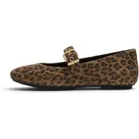 FitFlop pour femme. ADQ-E76 Ballerines en cuir Delicato Mary Jane marron (36), Beige, Plat, Boucle, Casuel, Imprimé animal