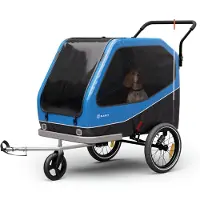 Klarfit Goldie Stroller remorque de vélo pour chiens, convertible en buggy, volume 324 L, imperméable, freins intégrés & réflecteurs, charge max 40 kg, bleue