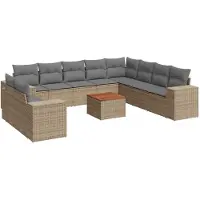 vidaXL Ensemble de salon de jardin 11 pièces avec coussins Beige Poly Rattan