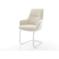 DELIFE Cantilever Zelia-Flex avec accoudoirs peluche crème-blanc pied cantilever plat blanc ressorts ensachés