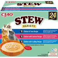 Inaba Cat Ciao Stew Creamy Variety mélange de friandises au poulet, poisson et pétoncles dans une sauce crémeuse 24x40g