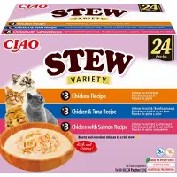 Inaba Cat Ciao Stew Creamy Variety mélange de friandises au poulet, thon et saumon dans une sauce crémeuse 24x40g