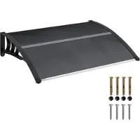Outsunny Auvent Marquise De Porte Design Voûté Arrondi Dim. 100l X 75l X 23h Cm Alu Polycarbonate Fumé Plastique Noir