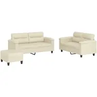 vidaXL Ensemble de canapés 3 pièces avec coussins Crème Similicuir