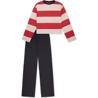 Schiesser Pyjama beige / bleu foncé / rouge