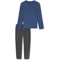 Schiesser Pyjama long ' 95/5 Nightwear ' bleu / gris chiné