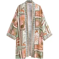Next Kimono vert clair / mandarine / rose / blanc cassé