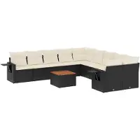 vidaXL Ensemble de salon de jardin 11 pièces avec coussins noir poly rotin