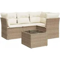 vidaXL Ensemble de salon de jardin 5 pièces avec coussins Beige Poly Rattan