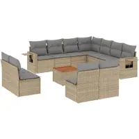 vidaXL Ensemble de 12 canapés de jardin avec coussins Beige Poly Rattan