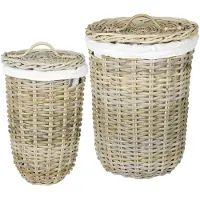 vidaXL Panier à linge avec couvercle 2 pcs Gris Kubu Rattan Kubu