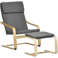 Aosom Fauteuil relax avec repose-pieds, accoudoirs, revêtement en lin, structure en bois, gris