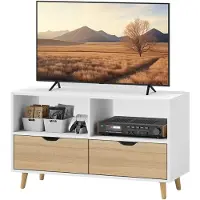 HOMCOM Meuble TV de 99 cm de long avec 2 étagères et un tiroir, blanc