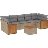 vidaXL Ensemble de jardin canapé 8 pièces avec coussins Beige Poly Rattan