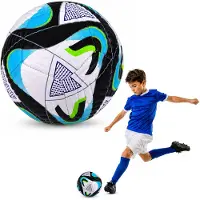 Wisam Ballon d'entraînement pour terrain en gazon noir et bleu 22 cm taille 5
