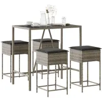 vidaXL Ensemble bar de jardin 5 pièces avec coussins Gris Poly rotin