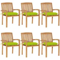 vidaXL Chaises de jardin empilables avec coussins 6 pcs. Bois massif teck