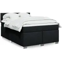 vidaXL Lit boxspring avec matelas noir 160x200 cm Tissu