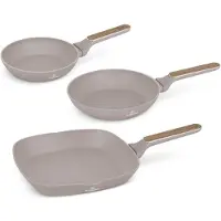 Berlinger Haus Ensemble De Poêles Antiadhésives 3 Pièces, Aluminium Forgé, Induction, Poignée Ergonomique, Sans Pfoa, Collection Nordique Taupe