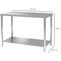 HOMCOM Table de travail 2 étagère acier inoxydable argenté