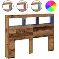 vidaXL Tête de lit LED avec étagères aspect bois ancien 140x17x102 cm
