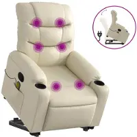 vidaXL Fauteuil de massage avec releveur Crème Similicuir
