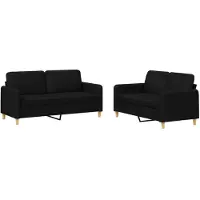 vidaXL Ensemble de canapés 2 pièces avec coussins Tissu noir