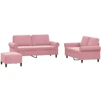 vidaXL Ensemble de canapés 3 pièces avec coussins Rose velours