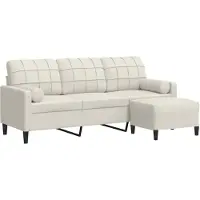 vidaXL Canapé 3 places avec pouf Crème 180 cm velours