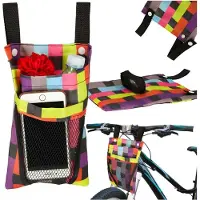 Ikonka Sac pour guidon de vélo scooter téléphone sacoche de vélo à carreaux colorés.