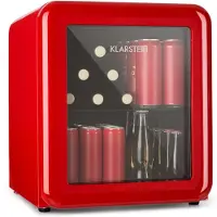 Klarstein PopLife Refroidisseur de boissons - mini-bar, réfrigérateur rétro, 0-10°C, seulement 39 dB, 48 L, écologique, porte à double vitrage, design rétro, rouge
