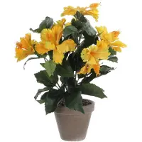 Mica Hibiscus jaune artificiel ø30 x h.40 cm en pot Stan gris ø11,5 cm