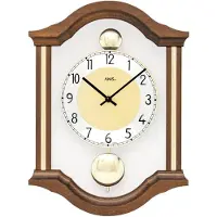AMS 7447/1 Horloge murale quartz analogique pendule double bois couleur noyer