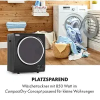 Klarstein Jet Set 2500, sèche-linge, modèle à évacuation d'air, 850 W, TEE C, capacité de 2,5 kg, dimensions : 50 cm, couleur : noir