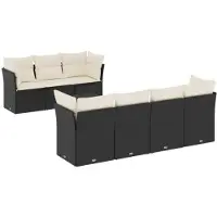 vidaXL Ensemble de jardin canapé 8 pièces avec coussins noir poly rotin