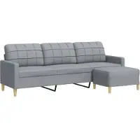 vidaXL Canapé 3 places avec pouf gris clair 210 cm Tissu