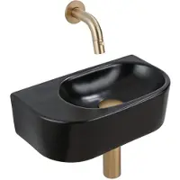 Qeramiq Fuente pack lave-mains – demi-rond – 40 x 21,5 x 12 cm – sans perçage – robinet doré brossé SW1210764/SW696208/SW696218/SW1108830
