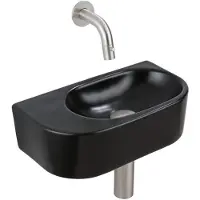 Qeramiq Fuente pack lave-mains – demi-rond – 40 x 21,5 x 12 cm – sans perçage – robinet inox brossé SW1210764/SW696207/SW696217/SW1108829