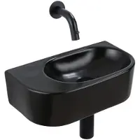 Qeramiq Fuente pack lave-mains – demi-rond – 40 x 21,5 x 12 cm – céramique noir mat – sans perçage – robinet noir mat SW1210764/SW696205/SW696215/SW1108828