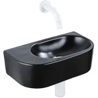 Qeramiq Fuente pack lave-mains – demi-rond – 40 x 21,5 x 12 cm – céramique noir mat – sans perçage – robinet blanc mat SW1210764/SW696206/SW696216/SW1108833