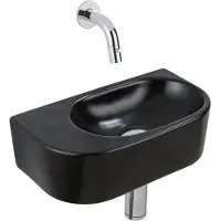 Qeramiq Fuente pack lave-mains – demi-rond – 40 x 21,5 x 12 cm – céramique noir mat – sans perçage – robinet chromé SW1210764/SW696209/SW696219/SW1108827