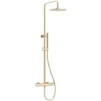 Crosswater Central ensemble de douche pluie apparent – thermostatique – douche de tête ronde – douchette bâton – laiton brossé RM531WF