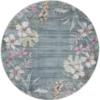 De Onlinewinkelier b.v. Volero - Tapis rond d’extérieur à fleurs - Poppy Vert olive - Ø 200cm
