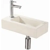 Qeramiq Fuente pack lave-mains – 38 x 18,5 x 9 cm – céramique lin – perçage à gauche – robinet inox brossé SW1449877/SW696201/SW696212/SW696237