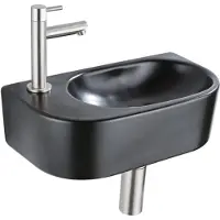Qeramiq Fuente pack lave-mains – demi-rond – 40 x 21,5 x 12 cm – perçage à gauche – robinet inox brossé SW1209556/SW696207/SW696217/SW696237
