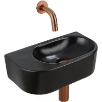 Qeramiq Fuente pack lave-mains – demi-rond – 40 x 21,5 x 12 cm – sans perçage – robinet cuivre brossé SW1210764/SW799405/SW799403/SW1108832