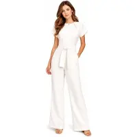 BIBI SAKALIEVA Combinaison 'Off- White Wide-Leg Jumpsuit with Belt' blanc cassé